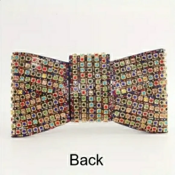 NEW! Multicolor Crystal Bow Embellished Clutch - Picture 2 of 8